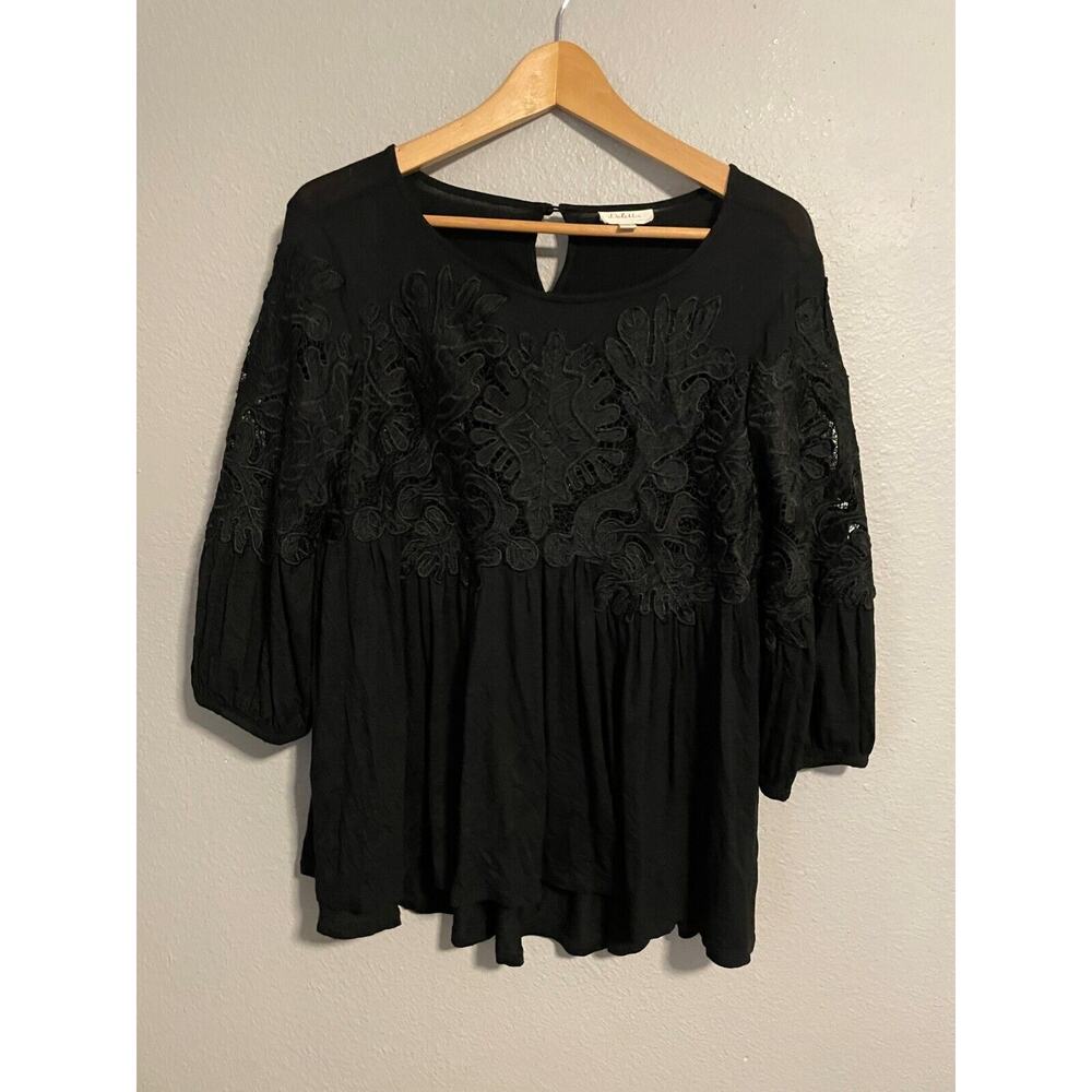 Anthropologie Deletta Womens Tunic Small Black Floral Crochet Sheer Whimsigoth